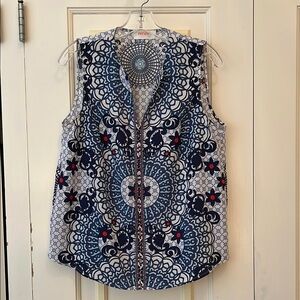 Blue and Red Patterned Sleeveless Top